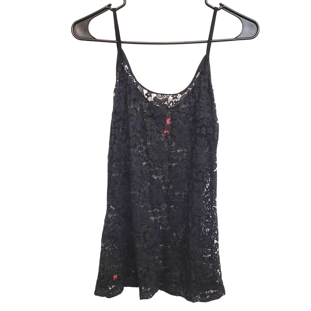 Ruby Ribbon Black Sheer Floral Lace Tank Top XL Y2K Clubwear Camisole